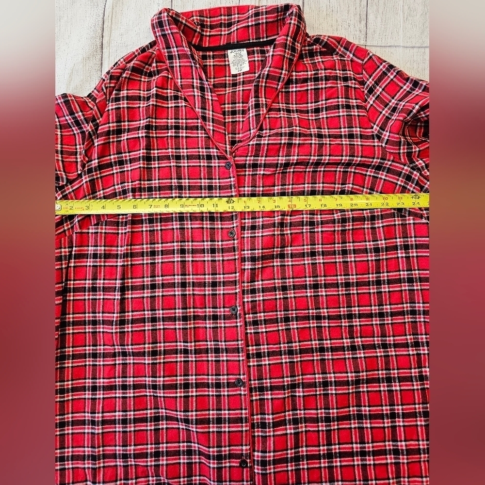 Jockey Women's Size 1X Soft Flannel Red Black White Plaid Nightshirt New w/ Tag - Picture 7 of 8